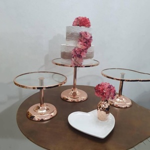 LK20191008-3 luckygoods trang trí rõ ràng Glass Top Vòng Kim Loại bánh đứng bánh cưới hiển thị đứng - Product Image 2