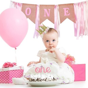Set de Decoración para el Primer Cumpleaños de Niña: Bandera, Corona, Pastel de Cumpleaños, Etiqueta, Diadema de Corona, Artículos de Decoración para el Lugar y la Fiesta - Product Image 1