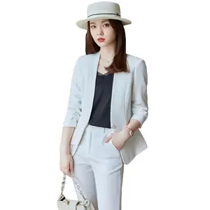 Großhandel 2 Stück Set Weiß Frauen Hose Anzüge Büro Dame Formale Frau Single Button Simple Style Blazer Frauen Büro anzug