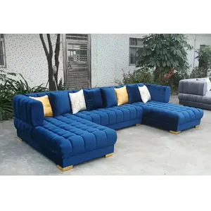 Pinzhi Mobiliário Doméstico Azul Marinho U Forma Canto Sofá Set Modern Living Room Sofás Seccional Sala Sofá Set Móveis
