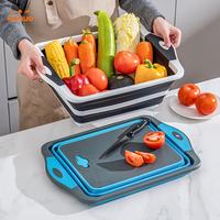 Planche à découper multifonctionnelle pliable 3-en-1 Wanuo, avec passoire et bac à vaisselle en silicone pour la cuisine