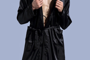 Robe de couleur unie pour hommes Robe Cardigan mince Robe ample <span class=keywords><strong>grande</strong></span> <span class=keywords><strong>taille</strong></span> à manches longues printemps et automne <span class=keywords><strong>peignoir</strong></span> brillant - Product Image 5