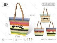 Borsa di paglia da donna a righe, casual, con stampa, borsa da spiaggia estiva, grande capacità, aperta, con due manici - Product Image 1