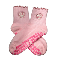 Chaussettes de Pilates antidérapantes rose rayées brodées personnalisées Summer Palm Tree Moka Pot