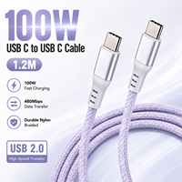 Câble de charge rapide Type C 1,2 m 100W PD 5A en nylon tressé USB C vers USB C USB 2.0 Câble de données Fournisseur OEM ODM en gros