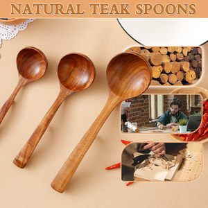 3 Kích Thước Bằng Gỗ Súp Ladles Nấu Ăn Thìa Không Dính Đồ Dùng Nhà Bếp Thiết Lập Cho Nấu Ăn Tự Nhiên Gỗ Tếch Dài Xử Lý Nấu Ăn Công Cụ - Product Image 2