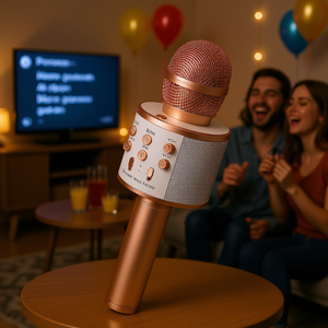Microphone karaoké Bluetooth portable tout-en-un 5CORE avec enregistreur et haut-parleur, micro portable en métal cuivré pour fêtes à domicile - Product Image 2
