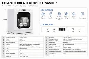 Lave-vaisselle portable de comptoir, réservoir d'eau de 2 L, 6 programmes de lavage, lavage à haute température, séchage à air chaud PTC - Product Image 2