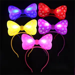 Cute LED Bow Tie Hairband Light up Tie Crown Garland Headdress Headpiece For Women Girls Hair Accessories Wedding Party
