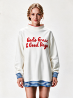 Sweat-shirt à col montant pour femme, coupe ample, longueur allongée, avec logo brodé personnalisé, vêtements de mode pour femmes