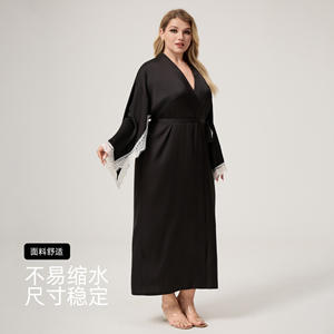 Robe de nuit en satin et mousseline pour femmes, sans manches, avec bordure en dentelle, grande taille, vêtements de maison, confort doux, élégant, vêtements de détente, col en V, taille élastique - Product Image 3