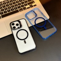 Coques de téléphone transparentes avec support caméra pour iPhone 15 Pro 16 17 Air, étui de protection magnétique pour téléphone portable, coque arrière transparente