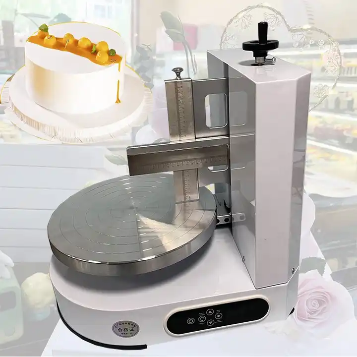 Baking Birthday Cake Tools Automatic Birthday Cake Smoothing Coating  Machine Cakes Plastering Cream Coating Filling Machine (Color : WHITE 220V)