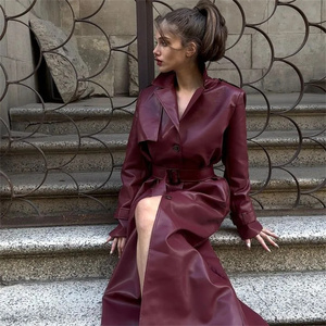 Trench-coat pour femme veste à revers long automne hiver nouveau style vêtements d'extérieur longs avec <span class=keywords><strong>ceinture</strong></span> - Product Image 3