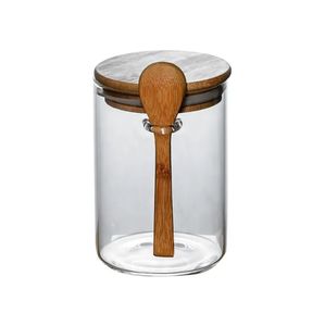 Tarro de almacenamiento de vidrio de borosilicato alto, apto para alimentos, para especias y granos, con cuchara de madera clásica, resistente al calor, para cocina - Product Image 1
