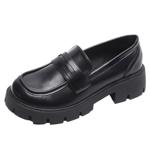 Chaussures plates d'automne en cuir microfibre noir à semelle épaisse et confortable, mocassins Penny, tailles 35-43, chaussures habillées classiques pour femmes - Product Image 2