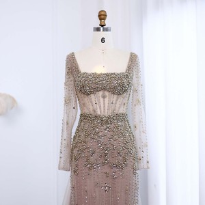 Jancember LSZ148 Illusion Pearls Square Collar Mermaid Vestidos de fiesta de noche - Product Image 2