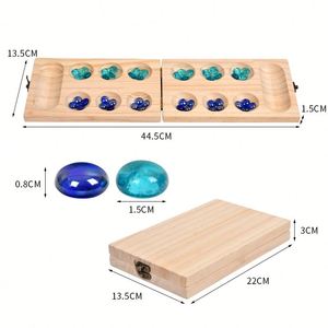 Jeu de société Mancala, jeu de table classique et amusant avec plateau en bois, 48 pions en verre Mancala et jeux pour 2 joueurs, pour adultes et enfants - Product Image 4