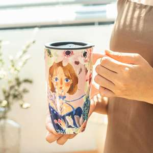 Taza de Cerámica Pequeña y Linda con Tapa, Gran Capacidad, Estilo <span class=keywords><strong>Vintage</strong></span>, para Café o Agua, de Alta Calidad Estética - Product Image 4