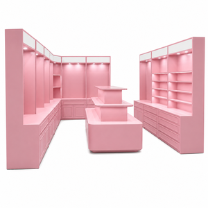 Vitrine de présentation de parfums de luxe rose haut de gamme, multi-niveaux, en <span class=keywords><strong>bois</strong></span> et en verre - Product Image 1