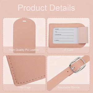 Étiquette de bagage en cuir PU avec porte-<span class=keywords><strong>carte</strong></span> d'identité et papier à signature, étanche, à rabat vertical, pour impression OEM par estampage - Product Image 2