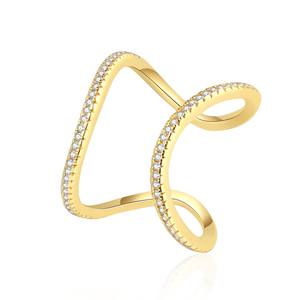 Anillo de Doble Curva en C con Incrustaciones de Diamantes, Chapado en Cobre para Mujer, Estilo Minimalista, Diseño de Línea Original, Oro, Plata, 18k - Product Image 3