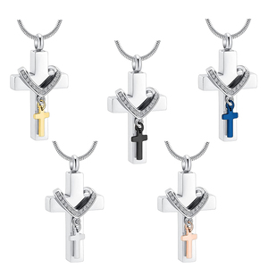 Perhiasan kremasi silang kalung liontin guci peringatan besi tahan karat tempat abu berlapis emas kalung liontin kenang-kenangan - Product Image 1