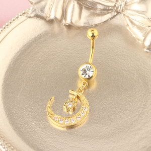 Anneaux de nombril pendantes en acier chirurgical inoxydable avec zircon cubique, barre pour piercing de nombril pour femmes et filles, bijoux de piercing corporel, or rose, argent - Product Image 5