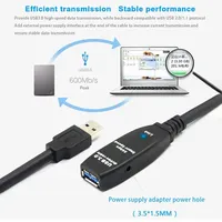 Câble d'extension USB 3.0 avec chipsets Amplificateur de signal Plug and Play Câble d'extension USB Type A mâle vers A femelle répéteur actif