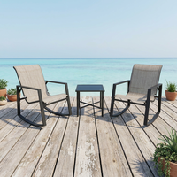 Ensemble de 3 chaises à bascule de patio modernes et durables, avec table d'appoint en métal, résistantes à l'eau, pour l'extérieur