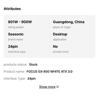 Seasonic FOCUS-GX-850 80 + Or Modulaire PC Gaming PSU 12VHPWR Câble 850W Alimentation pour Ordinateur de Bureau en Stock