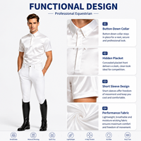 Polo d'équitation blanc en satin pour homme, col boutonné, patte de boutonnage cachée, manches courtes, anti-humidité, respirant, léger, pour concours