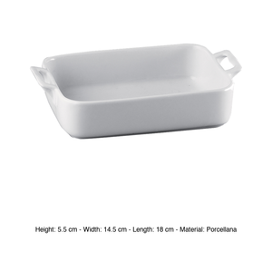 Rectangular Porcelain Shallow Casserole <b>Pan</b> with <b>Handles</b> 18 × 14.5 × 5.5 h cm Mps - Product Image 3