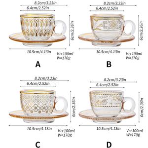 Tazza da Caffè in Vetro con Motivo Dorato Raffinato, Alta Qualità, Resistente al Calore, con Piattino, per Casa e Caffetteria, Vendita Calda - Product Image 5