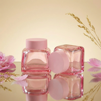 Pot cosmétique carré en verre rose de luxe de 50g, vide, avec couvercles, personnalisable, écologique, faible MOQ, vente en gros