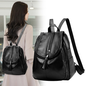 Wholesale All New Cheap Custom Logo Bag with Tassel Black Fashion College Bags Leather Backpack for Women School Bag - Product Image 3