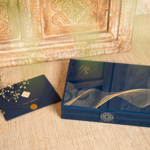 Elegant Gloss Dark Blue Keepsake Sweet Box Custom Gold Monogram Buckle Velvet Inner for Wedding Guest Eid Chocolate Gift Boxes - Product Image 2