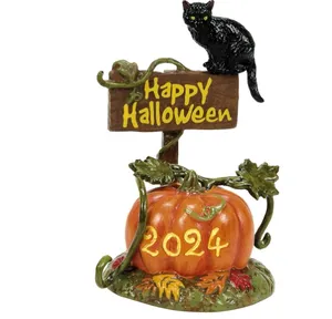 Patung kucing hitam Halloween seri desa Resin 2024