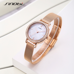 SINOBI Fashion orologio da donna in maglia di oro rosa elegante quadrante conchiglia di perle orologi al quarzo da donna orologio da polso per donna Relojes - Product Image 3