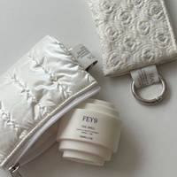 Pochette de rangement portable en polyester matelassée de style coréen avec fermeture ouverte, porte-cartes et porte-monnaie, mini trousse de maquillage, étui à rouge à lèvres et parfum