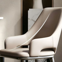 Nbhy Chaise d'appoint de salon nordique moderne Chaise de salle à manger en cuir rembourré avec accoudoir