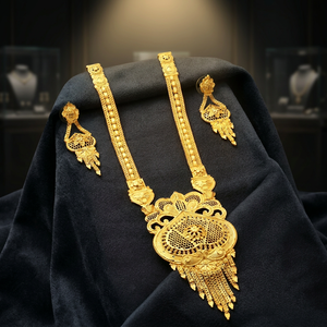 Wholesale Women's Heart Shape Wedding 14K/18K/24K Micro Gold Plated Brass Jewelry Set 24inches Length Long Necklace Earrings Set - Product Image 1