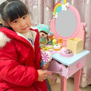 Juego de Maquillaje Mágico con Mesa y Silla, Juguete para Niñas, Tocador de Maquillaje de Madera Rosa, Juego de Imitación, Regalos Perfectos para Niñas - Product Image 2