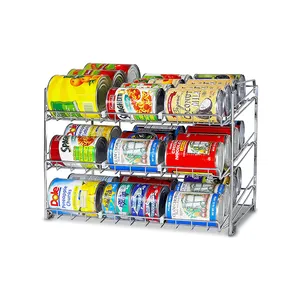 2024 New Product Household Kitchen Drink Cans Display Stackable Metal 3 Tier Can Dispenser Rack Organizer For Pantry Rack