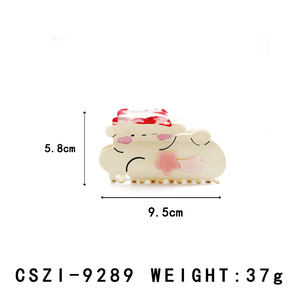 Pince à cheveux en acétate unisexe sur mesure de 9,5 cm, motif animal de dessin animé, design mignon de cerise-ours/joy-pig, pince à mâchoire personnalisable - Product Image 2