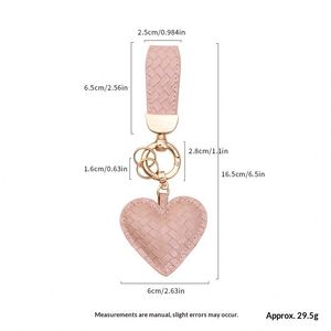 Woven Pattern Car Keychain <b>Ring</b> with Short Wrist Strap PU Leather Car Keyring Heart-shaped <b>Bag</b> Charms <b>Key</b> Pendant Gift for Men - Product Image 3