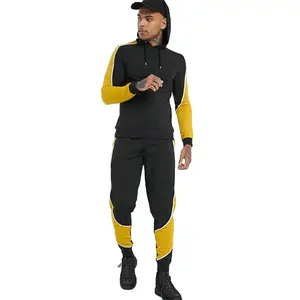 KY Kuning Hitam Olahraga Jersey Co-Ord Otot Fit Hoodie dengan Motor Cross Warna Memblokir Pria Mengikuti Dalam Jogging Cocok untuk Pria
