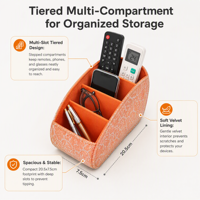 Boîte de rangement de bureau en cuir PU orange avec télécommande, plusieurs compartiments pour stylos, pinceaux de maquillage, rouge à lèvres, lunettes
