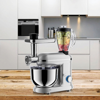 LOVFE Mixeur multifonctionnel sur socle avec bol en acier inoxydable de 6 pintes, hachoir à viande à tête inclinable de 1900W à 6 vitesses, mélangeur à jus, argent