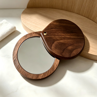 Miroir compact en bois massif de noyer, miroir de poche minimaliste, miroir cosmétique portable, miroir de maquillage pliable avec couvercle coulissant